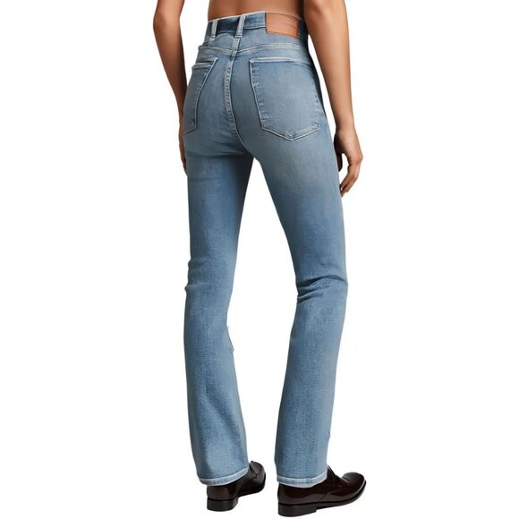 Women’s Light Wash High Rise Straight Leg Jeans Cotton Blend Zipper Closure - Picture 2 of 2